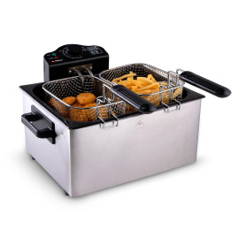 Alpina Friteuse à Huile 5 Litres - Double avec 3 Paniers (1 Grand
