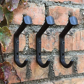 TentHome 3 x Porte-Manteau Patère Murale de Maison de Campagne Crochets Muraux Incurvés en Fonte Antiques Crochets Polyvalents C