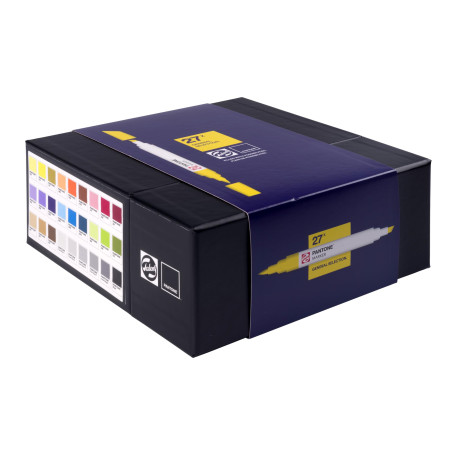 Talens Pantone Lot de 27 marqueurs à double pointe avec pointe pinceau et pointe biseautée