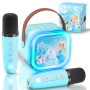 GirliGlee Micro Karaoke Enfant,Enceinte Bluetooth Enfant avec 2 Micros sans Fil,Micro Fille Reine des Neiges pour Chante, Idée C