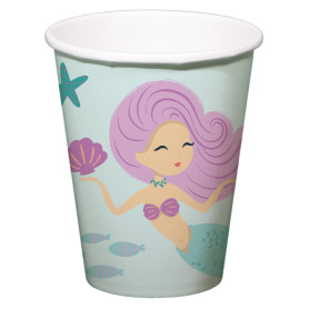 Folat Décoration d'anniversaire Bleue avec paillettes Irisé-Gobelets-Mermaid Magic-250 ml-8 pièces-Vaisselle Sirène Fille Prince