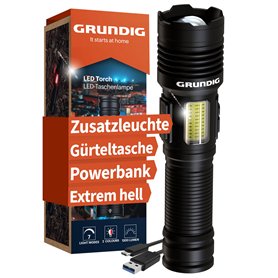 GRUNDIG Lampe de poche LED rechargeable - Extrêmement lumineuse - Technologie ionique - Anti-défaillance avec lampe de travail s