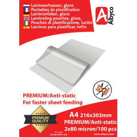Albyco Pochettes de Plastification Premium ANTISTATIQUE Pochette Plastifieuse A4 (216x303mm) - Épaisseur 2x80 (160) Microns