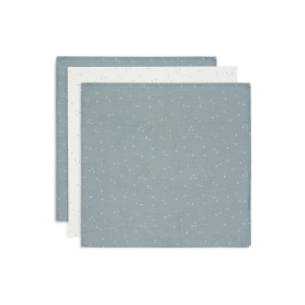 Jollein Lot de 3 Serviettes en Mousseline pour bébé - Twinkling - Vert mer - 70 x 70 cm - 100% Coton - Lingettes pour bébé - Cer