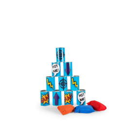 BS Toys Chamboule Tout - Jouets D'Extérieur À Partir De 3 Ans - Jeux Pour Enfants Avec 10 Boîtes De Conserve Bleues Et 3 Sacs À