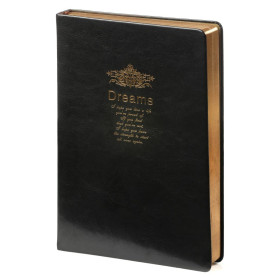Kalpa Dreams A5 Vintage carnet avec Couverture en Cuir Noir et Doré (145x215mm) - Journal de Voyage avec 250 Pages Blanches - Ca