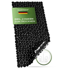 SilverRack DermaSensitivo Tapis de bain antidérapant 100 % sans BPA ’Noir - aspect galets) 88 x 40 cm - Tapis de douche antidéra