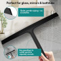 Raclette Douche Silicone Noir 28cm Forme éventail avec Crochet Support sans perçage pour Salle de Bain vitres et Surfaces Lisses