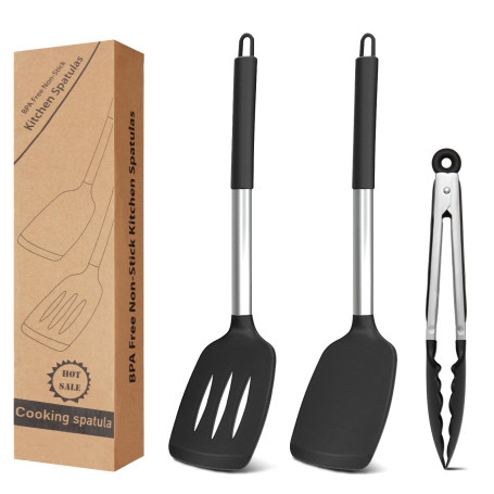 Elalove Lot de 3 Ustensiles de Cuisine en Silicone Alimentaire - Spatule