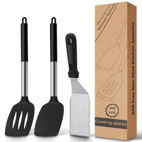 Elalove Lot de 3 Spatules en Silicone et Inox pour Cuisine - Set avec Spatule