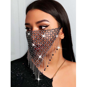 IYOU Bling Cristal Engrener Masque Noir Gland Visage Chaîne Mascarade Masques Avec Cristal Pendentif Soir Fête Balle vénitien Ma