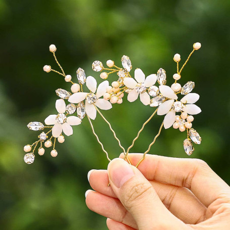 IYOU mariée fleur épingles à cheveux strass or mariée pinces à cheveux perle accessoires de cheveux de mariage pour femmes et fi