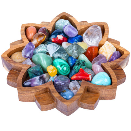 Curawood Plateau Lotus en cristal pour pierres - Montrez vos cristaux et pierres de guérison - Support et étagère organisateur