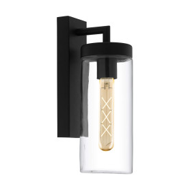 Eglo Applique Murale d'Extérieur Bovolone - 1 Ampoule - en Acier - Couleur : Noir - Verre Transparent - Culot : E27 - Ip44