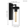 Eglo Applique Murale d'Extérieur Bovolone - 1 Ampoule - en Acier - Couleur : Noir - Verre Transparent - Culot : E27 - Ip44