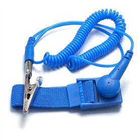 Sangle de poignet antistatique bleue avec câble de terre et pince crocodile pour protéger l'électronique sensible contre les déc
