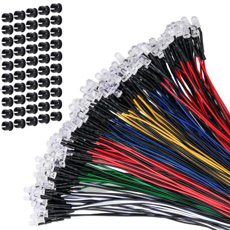 Lot de 60 mini diodes électroluminescentes LED pré-câblées 5 mm CC 12 V - Diodes LED pour modélisme - Multicolore : blanc