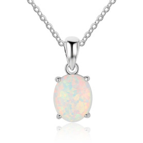 S925 Argent Gemmes Australiennes Opale Pendentif Médaillons Colliers Ovale Ellipse pour Femmes Cadeau de la Saint Valentin