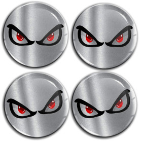 Biomar Labs® 4 x 55mm Autocollant 3D No Fear Eyes sans Peur Yeux Argent Noir Silicone pour Cache-Moyeu Enjoliveurs Centre de Rou