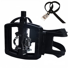 YBEKI SPD Pédales hybrides [2 en 1] – Pédale à clic et pédale de plate-forme avec cage/sangle | Compatible avec Shimano SPD | Ax