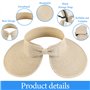 MLPKOI Chapeau de Paille Femme, Chapeau de Soleil de Plage Pliable UPF 50+ Chapeau de Paille à Large Bord pour Femme avec Nœud D