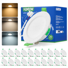 HOMEOW Lot de 20 Spot Led Encastrable Extra Plat, 5w Spot Encastrable Led 68mm - 78mm Découpe, Blanc Chaud 2700K Blanc Neutre 40