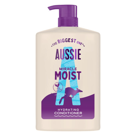 Aussie Miracle Moist Après-Shampooing Démêlant 1000ml, Formule Hydratante pour Revitaliser et Restaurer les Cheveux Secs et Frag
