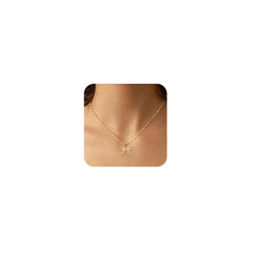 Kinretixia Chaîne avec nœud en or plaqué or 14 carats avec grand pendentif en oxyde de zirconium, collier élégant pour toutes le