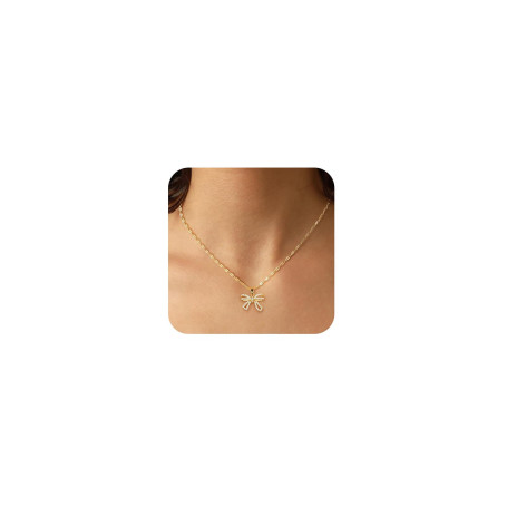 Kinretixia Chaîne avec nœud en or plaqué or 14 carats avec grand pendentif en oxyde de zirconium, collier élégant pour toutes le