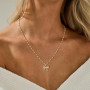 Kinretixia Chaîne avec nœud en or plaqué or 14 carats avec grand pendentif en oxyde de zirconium, collier élégant pour toutes le