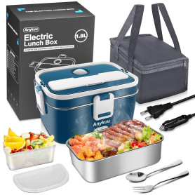 100W Gamelle Chauffante Electrique 1.8 L Chauffage Rapide 12V/24V, 220V/240V, Lunch Box Chauffante Electrique pour la Maison et 
