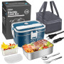 100W Gamelle Chauffante Electrique 1.8 L Chauffage Rapide 12V/24V, 220V/240V, Lunch Box Chauffante Electrique pour la Maison et 