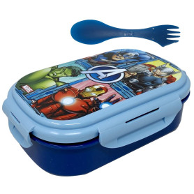Porte-goûter avec couvert, Avengers, Marvel, boîte à déjeuner multicompartiment, couverts 3 en 1, fourchette, cuillère, couteau