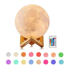 Lampe Lune 3D EXTSUD Veilleuse LED 15CM Dimmable 16 Couleurs avec Télécommande et Interrupteur Tactile USB Rechargeable Lampe de