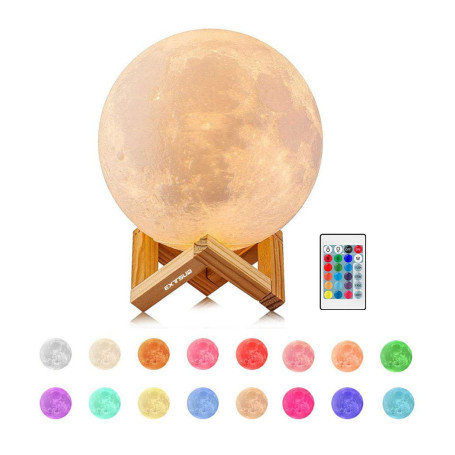 Lampe Lune 3D EXTSUD Veilleuse LED 15CM Dimmable 16 Couleurs avec Télécommande et Interrupteur Tactile USB Rechargeable Lampe de