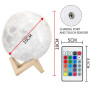 Lampe Lune 3D EXTSUD Veilleuse LED 15CM Dimmable 16 Couleurs avec Télécommande et Interrupteur Tactile USB Rechargeable Lampe de