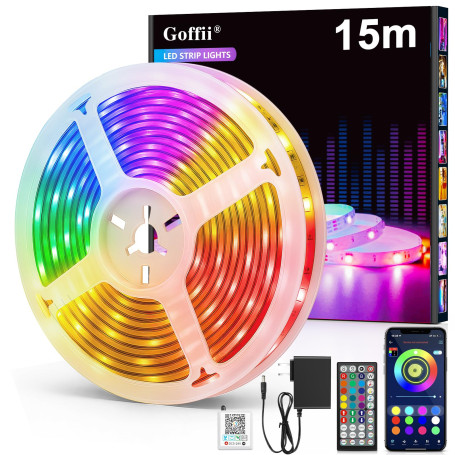 Ruban LED, Led Chambre, RGB Bande Contrôlé par APP Bluetooth ou Télécommande 44 Touches, Synchroniser avec Rythme de Musique, Ba