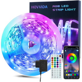 HOVVIDA Ruban LED 10M, 1 Rouleau, 30 LED/Mètre, 24V RVB Bande LED, 300 LED, APP et Télécommande, Synchronisation de la Musique, 