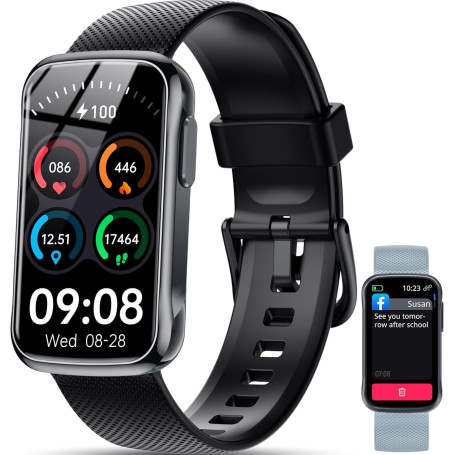 OUKITEL Montre Connectée Homme Femme avec 2 Bracelets Interchangeables, IP68 Smartwatch Bracelet Montre de Sport, Oxymètre Podom