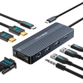 ACASIS USB C Docking Station Dual Monitors,Laptop Docking Station avec Dual HDMI 4K@60HZ,1*VGA 1080P@60HZ,2 * 5G USB A,1 * 5G US