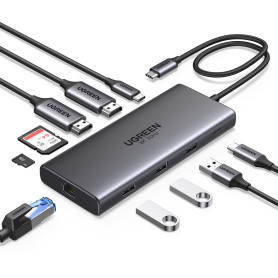 UGREEN Revodok Pro 210 Hub USB C Double HDMI 4K60Hz 8K30Hz Extension 2 Écrans 10 en 1 Docking Station Accueil Adaptateur Etherne