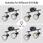 Dehobo Plafonnier Industriel Spots et Rails de Spots Noir, Plafonnier 2 Spots LED Orientable avec Douille E14, Spots de Plafond 