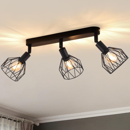 ANWIO Plafonnier Spots, 3 Spots de Plafond Led Intérieurs Base E14, Spots de Plafond Noirs avec Base Rectangulaire, Spots de Pla