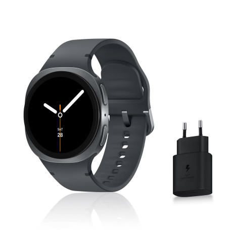 Samsung Galaxy Watch8, Montre Connectée, Coach Running, Coach Sommeil, Galaxy AI, Bluetooth, 40mm, Graphite, Chargeur Secteur Ra
