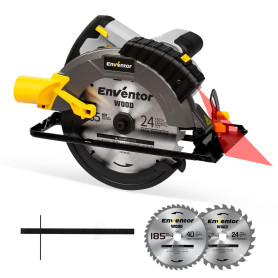 ENVENTOR 1650W Scie Circulaire, 5500RPM Scies Circulaires Électriques Filaire, Moteur Puissant, coupe 62 mm (90 °), 46 mm (45 °)