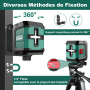 HYCHIKA Niveau Laser 15M, Autonivelant Laser Vert avec 3 Niveaux de Luminosité Réglables, Niveaux Laser avec Support pour Décora