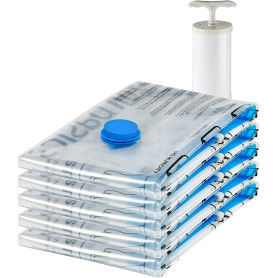 Amazon Basics housses de rangement sous vide avec pompe manuelle, Fermeture éclair, 5 pièces, Taille L, Clair