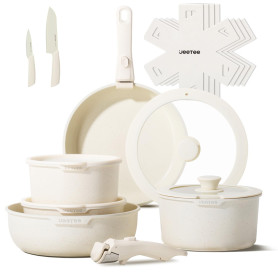 JEETEE Batterie de Cuisine Antiadhésive 17 pièces avec Poignée Amovible, Poele Induction 20/26cm, Sauteuse 26cm, Casserole 18/20