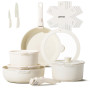 JEETEE Batterie de Cuisine Antiadhésive 17 pièces avec Poignée Amovible, Poele Induction 20/26cm, Sauteuse 26cm, Casserole 18/20