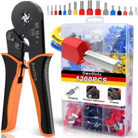 Swetfela 0.08-16mm²Pince a Sertir,Pince à Sertir Avec 1200pcs Cosse Electrique (300 Bornes à Double Fil),Pince a Sertir Cosse El